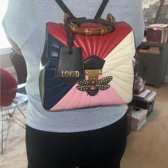 Authentic GUCCI - Queen Margaret Bee Bamboo Top Handle Quilted Leather Backpack - Picture 11 of 12